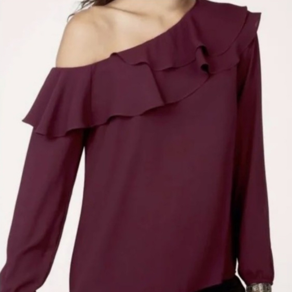 Stella & Dot Maette Cranberry Ruffled Off Shoulder Top Blouse Peasant Whimsigoth